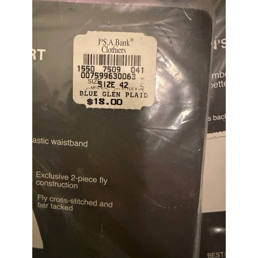 Jos. A. Bank Mens Boxer Shorts 2 Pack Blue Glen Plaid White Cotton Size 42 NIP